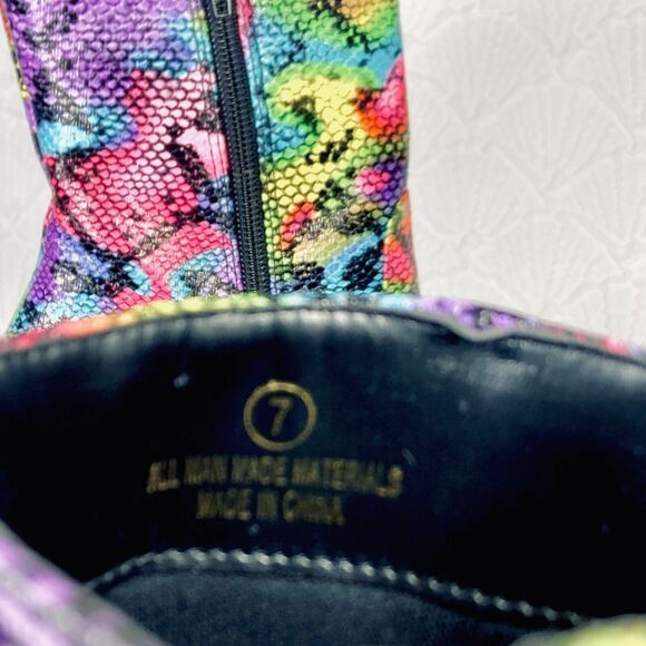 Liliana Platform Boots Womens Size 7 Rainbow Snakeskin Print Disco Zip Up Heels - Picture 12 of 14